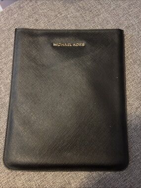 Michael Kors Black Saffiano Leather Tablet Sleeve with Gold Logo